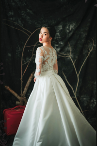 808LLW01 Laily long sleeves guipure lace duchess satin A line 1 Long Sleeves Bridal Dress Malaysia Rental, French Lace wedding Dress rental Malaysia, 
