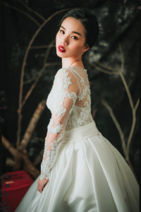 808LLW01 Laily long sleeves guipure lace duchess satin A line 4 Long Sleeves Wedding Dress Rental Malaysia, Pengantin Muslimah Malaysia, Muslim Bride Malaysia, Church wedding dress long Sleeves Malaysia, 