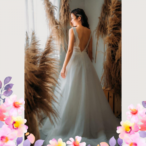 906BY04W04 Harina Deep V scallops A line tulle 2 Princess Wedding Gown Malaysia, Bridal Dress Rental Malay Kuala Lumpur Rental, 