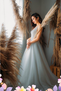 906BY04W04 Harina Deep V scallops A line tulle 1 ROM wedding dress rental Malaysia, Simple wedding dress malaysia, ROM wedding gown Kuala Lumpur, Garden wedding reception Malaysia, 