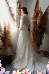 906LLW03 Fhrisha Long Sleeves Baroque A line 8 Mermaid wedding dress,French Lace wedding Dress rental Malaysia, Long Sleeves Wedding Dress Rental Malaysia, Wedding Gown Designer Malaysia, Malay Wedding Dress Malaysia, 
