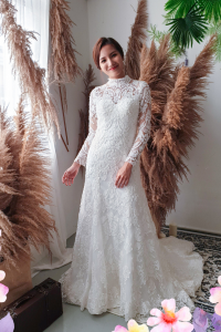 906LLW03 Fhrisha Long Sleeves Baroque A line 32 Mermaid wedding dress,Full lace wedding dress malaysia, Petite Wedding Gown rental Kuala Lumpur, Church Wedding Malaysia, 