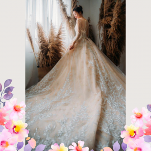 908XNW01 Jazmin Champagne LS Princess 3 Princess bridal Gown,Long Sleeves Wedding Dress Rental Kuala Lumpur, Baju Sewa Kahwin Malaysia Kuala Lumpur, Malay Bride Malaysia, 