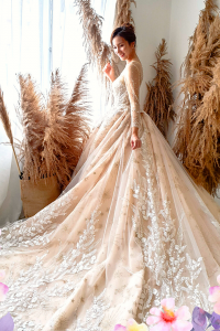 908XNW01 Jazmin Champagne LS Princess 7 Princess bridal Gown,Malay Wedding Dress Design Kuala Lumpur, Long Sleeves Wedding Dress Rental Kuala Lumpur, Baju Pengantin Designer Malaysia, 