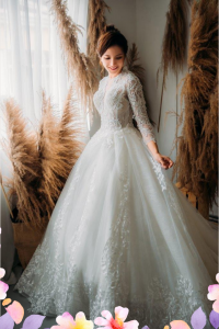 908XNW02 Cazmin LS Princess High Regal collar 6 Princess bridal Gown,Malay Wedding Dress Design Kuala Lumpur, Long Sleeves Wedding Dress Rental Kuala Lumpur, Baju Pengantin Designer Malaysia, 