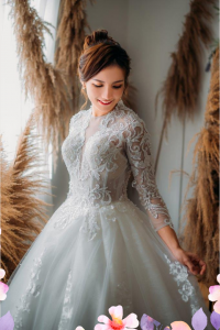 908XNW02 Cazmin LS Princess High Regal collar 1 Princess bridal Gown,Bride Engagement Dress Rental Malaysia, Muslim Bride Malaysia, Long Sleeves Bridal Dress Malaysia Rental, Baju Pengantin Majlis Kahwin Sewa Malaysia, 