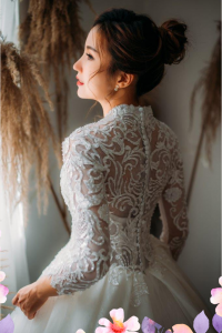 908XNW02 Cazmin LS Princess High Regal collar 2 Princess bridal Gown,Bride Engagement Dress Rental Malaysia, Muslim Bride Malaysia, Long Sleeves Bridal Dress Malaysia Rental, Baju Pengantin Majlis Kahwin Sewa Malaysia, 