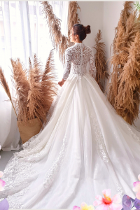 908XNW02 Cazmin LS Princess High Regal collar 63 Malay Wedding Dress Design Kuala Lumpur, Long Sleeves Wedding Dress Rental Malaysia, Bridal Dress Rental Malay Kuala Lumpur Rental, Petite Pengantin Gaun Sewa Malaysia, 