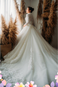 908XNW02 Cazmin LS Princess High Regal collar 5 Princess bridal Gown,Malay Wedding Dress Design Kuala Lumpur, Long Sleeves Wedding Dress Rental Kuala Lumpur, Baju Pengantin Designer Malaysia, 