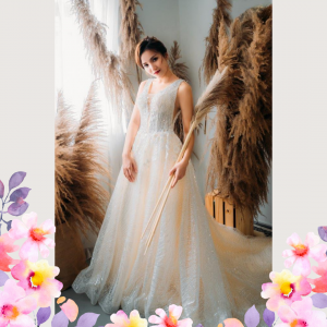 908XNW03 Yazmin Champagne V neck Strap A line 3 Princess Wedding Gown Malaysia, Bridal Dress Rental Malay Kuala Lumpur Rental, 