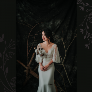 909BY05W01 Clara Cape sleeves chantily lace sheath crepe V neck 4 Wedding Dress Rental Minimalist Malaysia, Crepe Wedding Dress Rental Kuala Lumpur, Satin Wedding Dress Rental Kuala Lumpur, ROM wedding gown Kuala Lumpur, Simple wedding dress malaysia, 