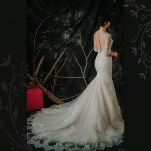 909BY05W02 Dara LS Beige trumpet Guipure lace 3 Long Sleeves Wedding Dress Rental Malaysia, Pengantin Muslimah Malaysia, Muslim Bride Malaysia, Church wedding dress long Sleeves Malaysia, 