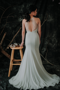910BY05W01 Carrie Halter Neck Crepe trumpet  V neck 8 ROM wedding gown Kuala Lumpur, Simple wedding dress malaysia, ROM wedding dress rental Malaysia, Petite Bride Dress Rental Malaysia, 