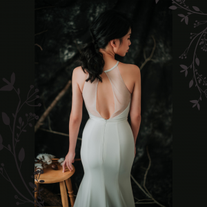 910BY05W01 Carrie Halter Neck Crepe trumpet  V neck 5 ROM wedding dress rental Malaysia, Simple wedding dress malaysia, ROM wedding gown Kuala Lumpur, Garden wedding reception Malaysia, 