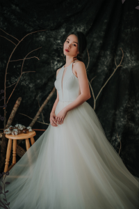 910BY05W01 Carrie Halter Neck Crepe trumpet  V neck 1 Sexy Wedding Gown Malaysia, Romantic wedding dress Malaysia, Garden wedding reception Malaysia, 