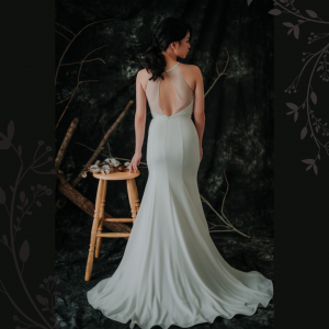 910BY05W01 Carrie Halter Neck Crepe trumpet  V neck 8 ROM wedding gown Kuala Lumpur, Simple wedding dress malaysia, ROM wedding dress rental Malaysia, Petite Bride Dress Rental Malaysia, 