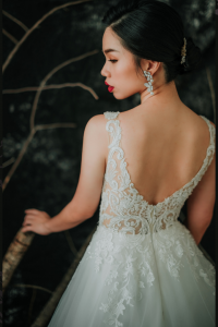 910BY05W02 Barrie Strap V illusion neck A line lace train 3 Garden Wedding Malaysia, Beach Wedding Malaysia, Petite Wedding Gown rental Kuala Lumpur, 