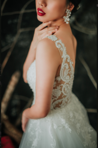 910BY05W02 Barrie Strap V illusion neck A line lace train 8 ROM wedding dress rental Malaysia, Simple wedding dress malaysia, ROM wedding gown Kuala Lumpur, Garden wedding reception Malaysia, 