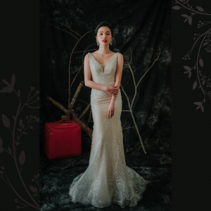 910LLW02 Rinona Champagne Strap V Sprayed Gold 1 Simple wedding dress malaysia, ROM wedding gown Kuala Lumpur, 