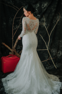 910LLW06 Carla LS boat neck trumpet Alencon 41 Mermaid wedding dress,Baju Pengantin Designer Malaysia, Pengantin Muslimah Malaysia, Wedding Dress rental Kuala Lumpur, 
