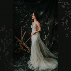 201RYW01 Mia Champagne Spag Geometry Trumpet 10 Bride Wedding Event Reception Dinner Dress rental Malaysia