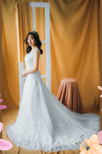 20YS02W01 Autumn Illusion Neck A line Lace V back g Petite Bride Malaysia, Wedding Ballgown rental Malaysia, Bridal Dress Rental Malay Kuala Lumpur Rental, 