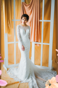 211BY10W02 Annabelle Long Sleeves Trumpet Floral lace l Mermaid wedding dress,Full lace wedding dress malaysia, Petite Wedding Gown rental Kuala Lumpur, Church Wedding Malaysia, 