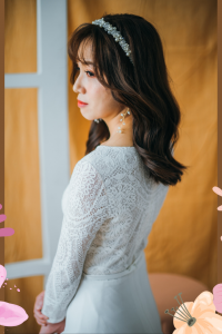 211BY10W03 Isabelle LS Sheath Crepe Scallop top b French Chantilly Lace bridal dress custom make malaysia, Full lace wedding dress malaysia, Simple wedding dress malaysia, ROM wedding gown Kuala Lumpur, 