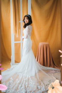211BY10W04 Arabelle LS Trumpet Floral Guipure i ROM wedding dress rental Malaysia, Simple wedding dress malaysia, ROM wedding gown Kuala Lumpur, Garden wedding reception Malaysia, 