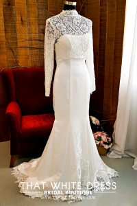 214LLW01 Pure Sweet Heart Silk Satin Trumpet high collar long sleeves Wedding Gown Muslimah Bride Malaysia
