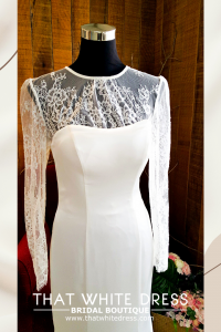 214LLW01 Pure Sweet Heart Silk Satin Trumpet illusion chantilly long sleeves Pegantin Besar Hijabi Nikah