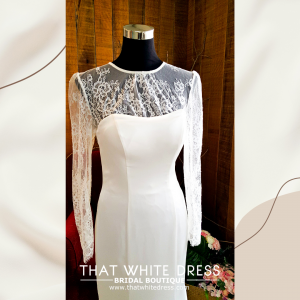214LLW01 Pure Sweet Heart Silk Satin Trumpet illusion chantilly long sleeves Pengantin Muslimah Hijabi Kahwin