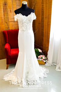 214LLW01 Pure Sweet Heart Silk Satin Trumpet off shoulder baroque Bridal gown rental Kuala Lumpur