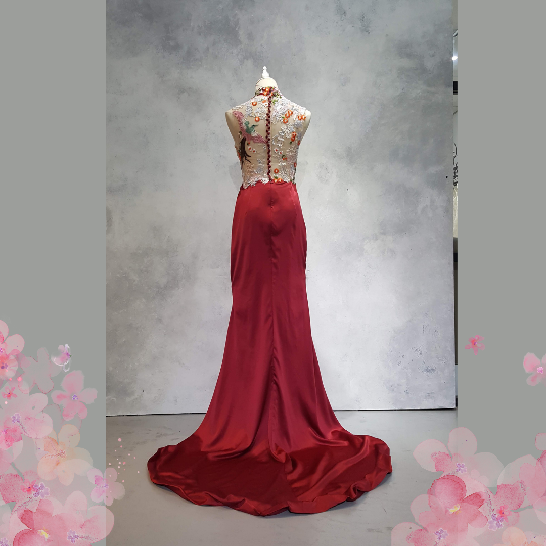 219EL01E01 Dey Cheongsam Red Satin Skirt Halter - That White Dress ...