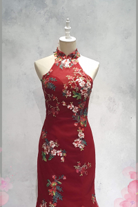 219EL01E03 May Cheong Sam Red Floral Halter 2 Oriental Cheong Sam Qi Pao rental Malaysia Kuala Lumpur Petaling Jaya