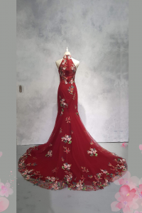 219EL01E03 May Cheong Sam Red Floral Halter 3 Oriental Cheong Sam Qi Pao rental Malaysia Kuala Lumpur Petaling Jaya