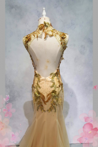 Evening Dress 401Ev09 Cheongsam Golden Roses (3) Oriental Cheong Sam Qi Pao rental Malaysia Kuala Lumpur Petaling Jaya