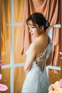 77LLW04 LL Gracia Sweet Heart Floral motif trumpet with detachable one shoulder b ROM wedding gown Kuala Lumpur, Simple wedding dress malaysia, ROM wedding dress rental Malaysia, Petite Bride Dress Rental Malaysia, 