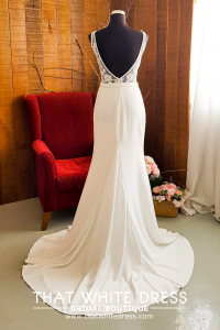 812BY02W03 Maryssa  Strap V neck illusion bodice satin sheath (4)Minimalist Sheath Crepe Wedding gown rental Kuala Lumpur Baju Pengantin Sewa