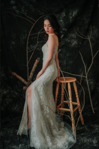 910LLW03 Vinona Champagne strap V mermaid tulle overlay 2 Mermaid wedding dress,Long Sleeves Bridal Dress Malaysia Rental, Gaun Kahwin Malaysia sewa, Wedding Gown Designer Malaysia, 