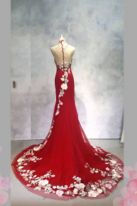 2210EL06E01 Aya Cheongsam Red tulle with Pink Rose (4) Oriental Cheong Sam Qi Pao rental Malaysia Kuala Lumpur Petaling Jaya Evening Dress
