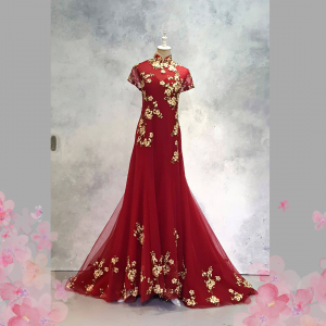 222EL03EL01 Cherry PLUS Cheongsam Red Cherry Blossom Oriental Cheong Sam Qi Pao rental Malaysia Kuala Lumpur Petaling Jaya Evening Dress