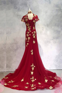 222EL03EL01 Cherry PLUS Cheongsam Red Cherry Blossom (2) Oriental Cheong Sam Qi Pao rental Malaysia Kuala Lumpur Petaling Jaya Evening Dress