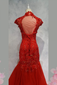 Evening Dress 503Ev01 IS Red Oriental Trumpet 30 Oriental Cheong Sam Qi Pao rental Malaysia Kuala Lumpur Petaling Jaya