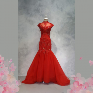 Evening Dress 503Ev01 IS Red Oriental Trumpet 27 Oriental Cheong Sam Qi Pao rental Malaysia Kuala Lumpur Petaling Jaya