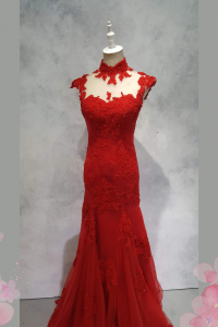 Evening Dress 73TYE01 Red Oriental Collar Trumpet  19 Oriental Cheong Sam Qi Pao rental Malaysia Kuala Lumpur Petaling Jaya