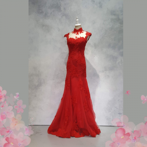 Evening Dress 73TYE01 Red Oriental Collar Trumpet  18 Oriental Cheong Sam Qi Pao rental Malaysia Kuala Lumpur Petaling Jaya