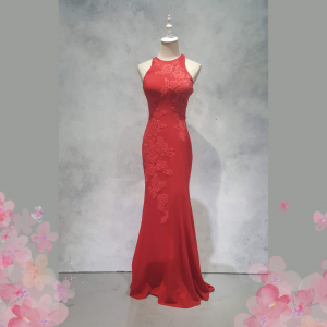 Evening Dress CC610E04 Red Halter Back illusion French Lace Chiffon 39 Oriental Cheong Sam Qi Pao rental Malaysia Kuala Lumpur Petaling Jaya