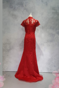 Evening Dress CC610E06 Red Cheongsam Alencon Lace 23 Oriental Cheong Sam Qi Pao rental Malaysia Kuala Lumpur Petaling Jaya