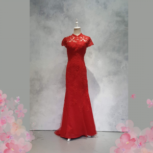 Evening Dress CC610E06 Red Cheongsam Alencon Lace 21 Oriental Cheong Sam Qi Pao rental Malaysia Kuala Lumpur Petaling Jaya
